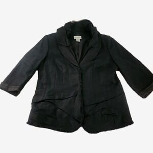 Soft‎ Surroundings Jacket Linen Blazer Petite M Black Fringe Dark Fairy Witchy